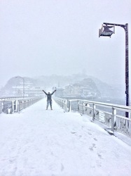江ノ島弁天橋からの雪景色