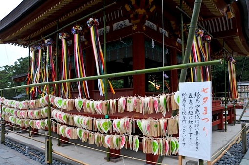 鎌倉鶴岡八幡宮の七夕祭り2014舞殿の梶葉の色紙の短冊
